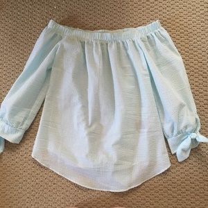 Blue and white stripped off the shoulder top